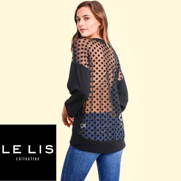 "Layla" LS Top with See Through Back w Polka Dots - Picture 2 of 6